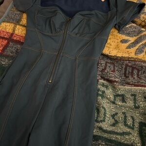 Chic Teal Jumpsuit with Zipper Detail
